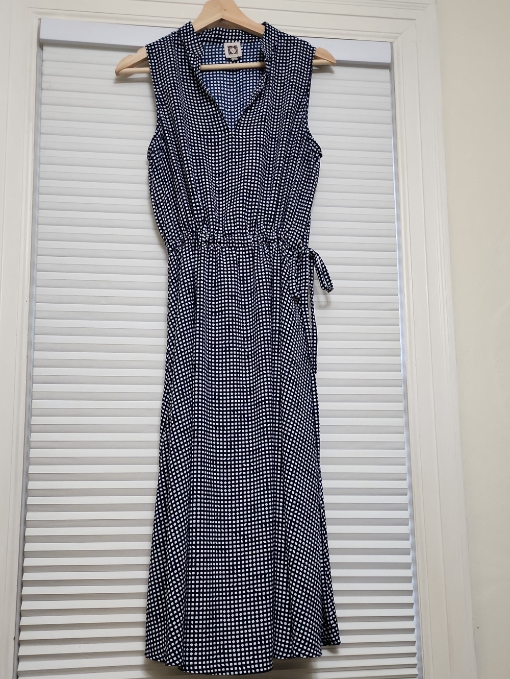 Anne Klein Sleeveless Navy and White Graphic Dot Maxi Dress With Pockets Size 6